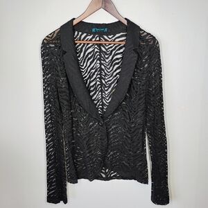 Spoiled Y2K Sheer Cardigan Womens Large Black Zebra Print Goth Lace Concert